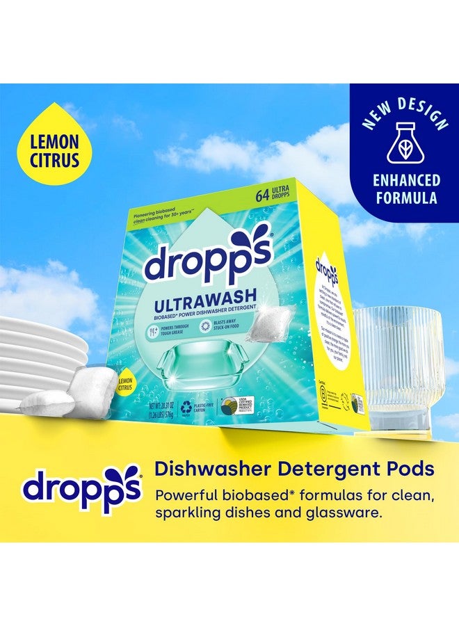Dropps UltraWash Dishwasher Pods, Lemon Citrus (64 Count) - Biobased Power Deep Clean Dishwasher Detergent Tablets for Sparkling Shiny Dishes - No Rinse Aid or Pre-Wash Needed -Dishwashing Pods - Image 3