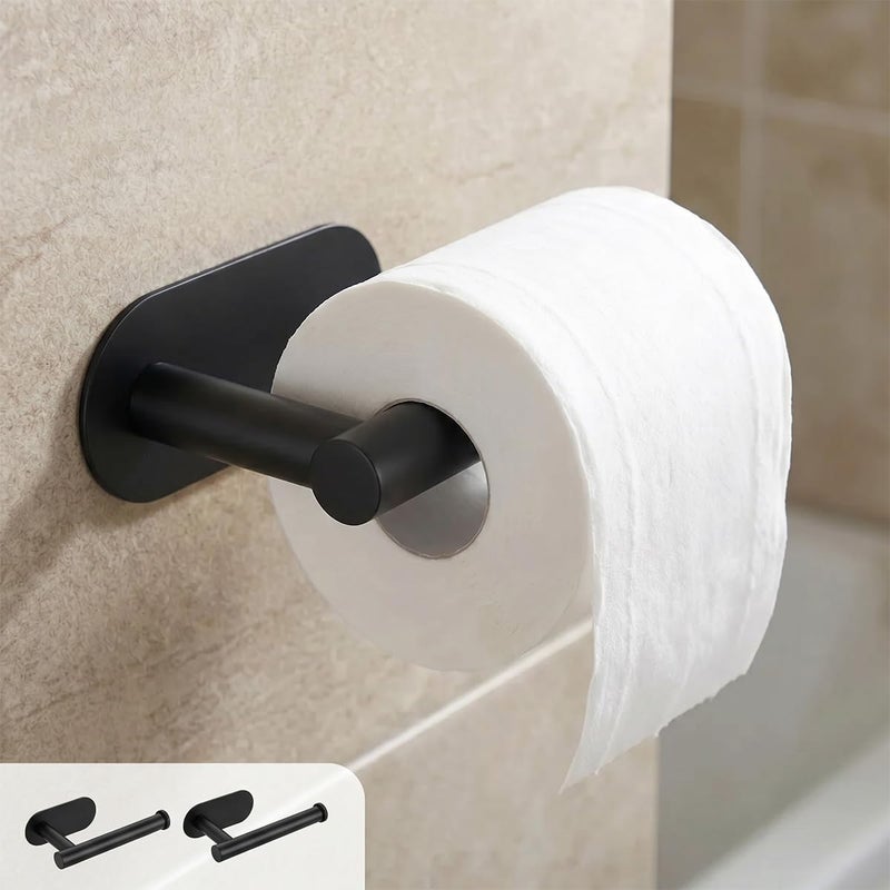 Proxima Direct 2 Pack Adhesive Toilet Paper Holder Rustproof 304 Stainless Steel Kitchen Roll Holder Peel and Stick for Bathroom Washroom Home (Black) - Image 1