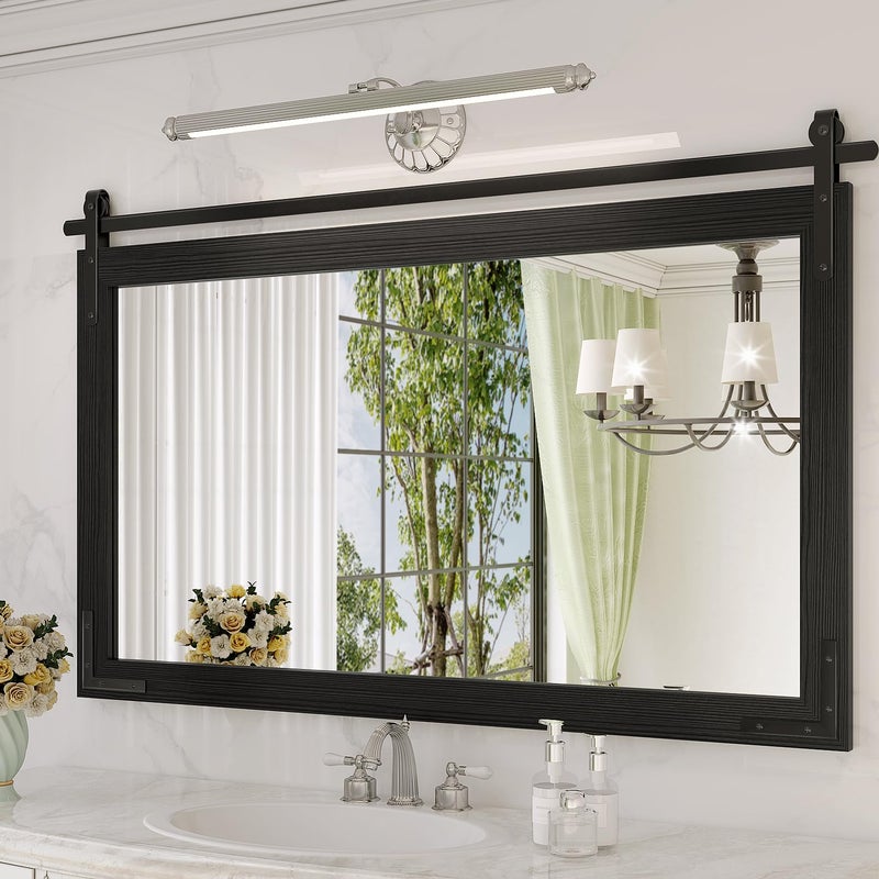 JIINGYO Farmhouse Mirror for Bathroom, 40x26 Inch Black Vanity Mirror for Wall, Wood Framed Rustic Mirror Rectangular Wall Decor Mirrors for Entryway Living Room Bedroom - Image 1
