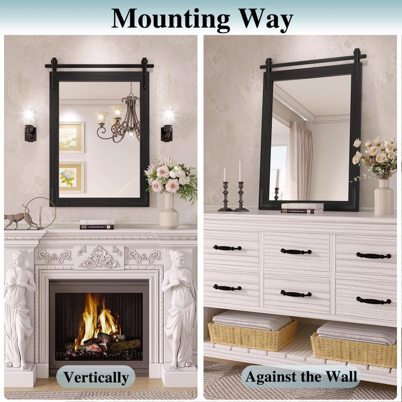 JIINGYO Farmhouse Mirror for Bathroom, 40x26 Inch Black Vanity Mirror for Wall, Wood Framed Rustic Mirror Rectangular Wall Decor Mirrors for Entryway Living Room Bedroom - Image 5