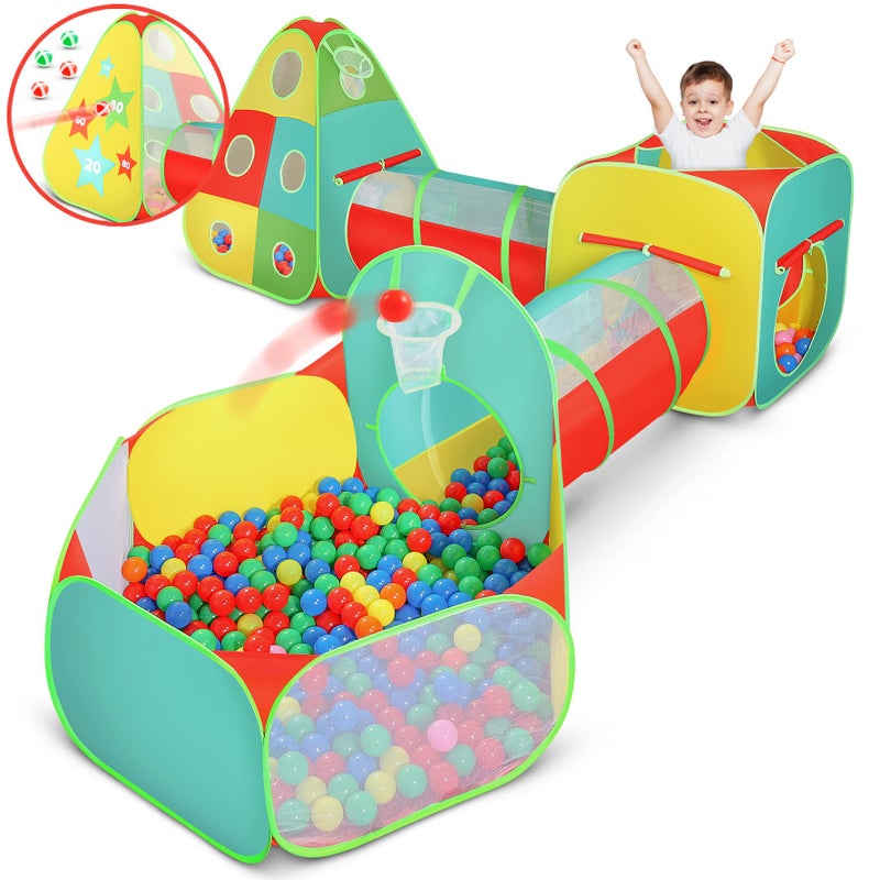 Kiddzery 5pc Kids Play Tent for Toddlers Boys & Girls with Ball Pit, Crawl Tunnel, Target Game & Tents, Playhouse Toys, Boys Indoor & Outdoor Play House, Gift for Toddler Boys & Girls, 4 Dart Balls Included - Image 1
