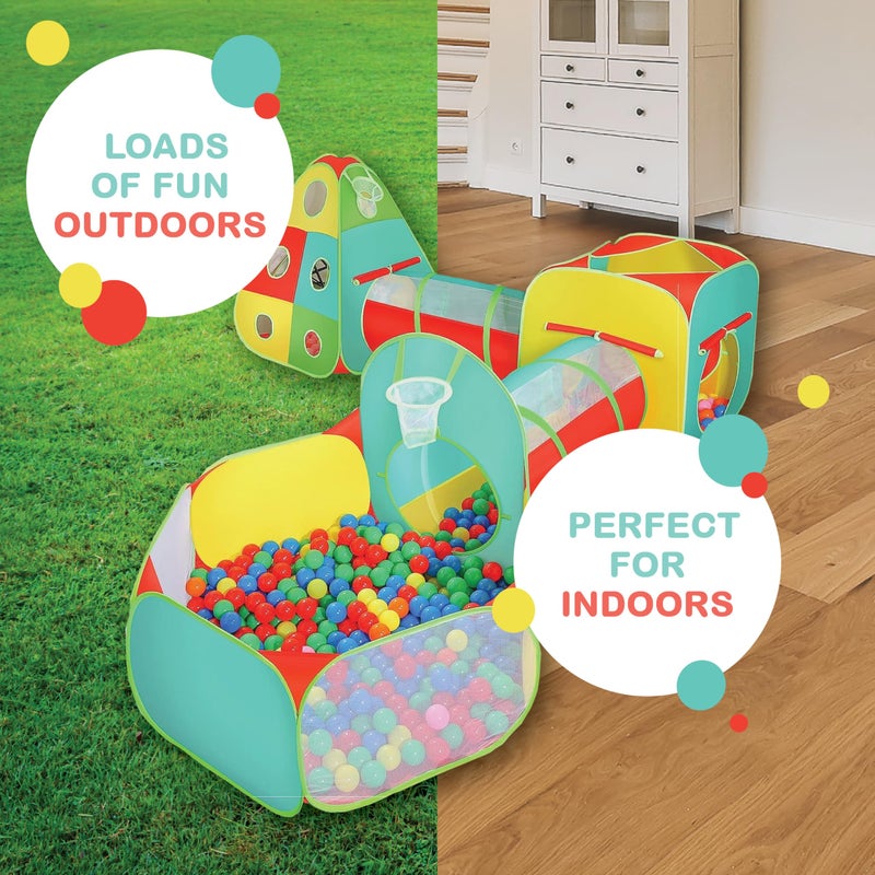 Kiddzery 5pc Kids Play Tent for Toddlers Boys & Girls with Ball Pit, Crawl Tunnel, Target Game & Tents, Playhouse Toys, Boys Indoor & Outdoor Play House, Gift for Toddler Boys & Girls, 4 Dart Balls Included - Image 2