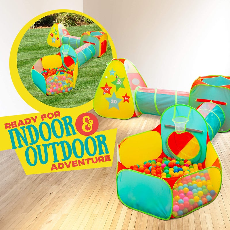Kiddzery 5pc Kids Play Tent for Toddlers Boys & Girls with Ball Pit, Crawl Tunnel, Target Game & Tents, Playhouse Toys, Boys Indoor & Outdoor Play House, Gift for Toddler Boys & Girls, 4 Dart Balls Included - Image 4