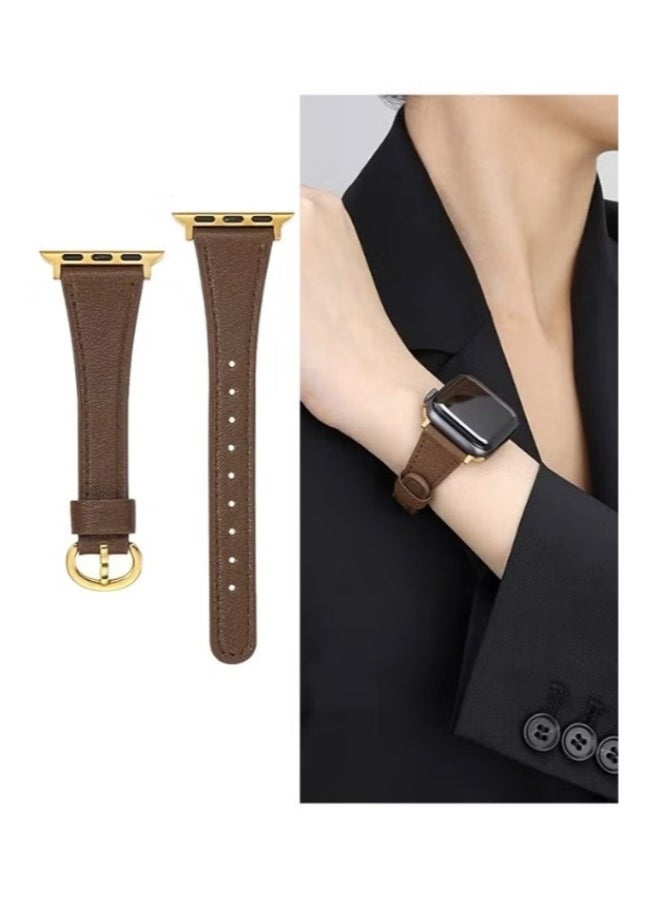 Generic - Apple Watch Leather Band, Compatible with Apple Watch Band 38mm 40mm 41mm Women, Top Grain Genuine Leather Strap Thin Watch Wristband for iWatch Series 9 8 7 6 5 4 3 2 1 SE Ultra 2 Brown - Image 1