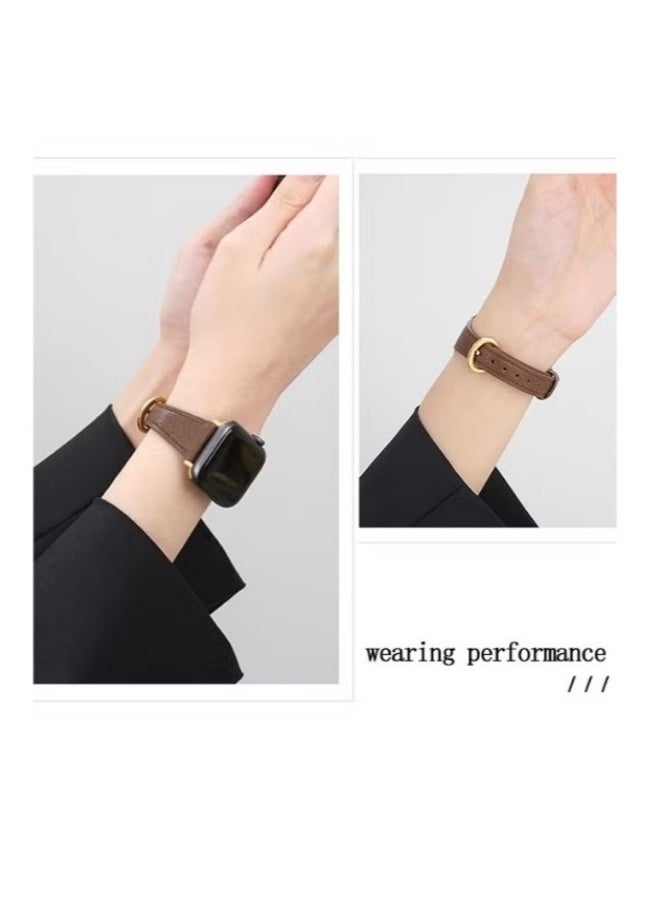 Generic - Apple Watch Leather Band, Compatible with Apple Watch Band 38mm 40mm 41mm Women, Top Grain Genuine Leather Strap Thin Watch Wristband for iWatch Series 9 8 7 6 5 4 3 2 1 SE Ultra 2 Brown - Image 1