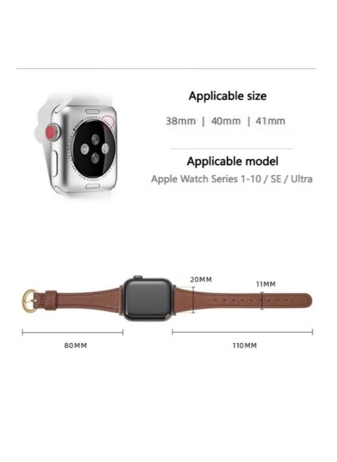 Generic - Apple Watch Leather Band, Compatible with Apple Watch Band 38mm 40mm 41mm Women, Top Grain Genuine Leather Strap Thin Watch Wristband for iWatch Series 9 8 7 6 5 4 3 2 1 SE Ultra 2 Brown - Image 1