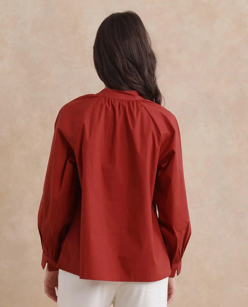 Rareism Women's High Neck Top With Button Detailing