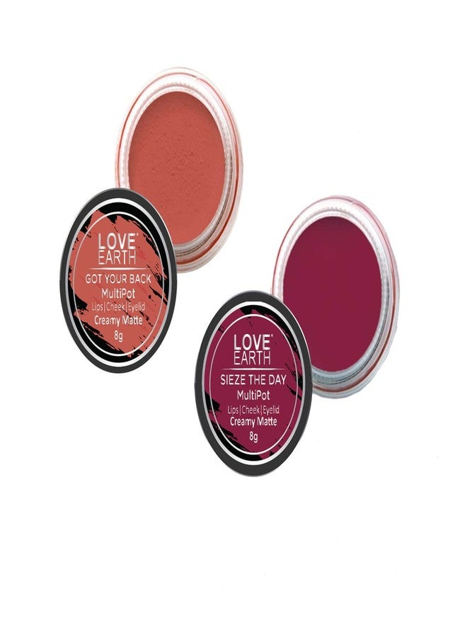 Love Earth Lip Tint & Cheek Tint Multipot Combo (Coral & Raspberry Pink) with Richness of Jojoba Oil and Vitamin E for Lips, Eyelids and Cheeks - Image 1