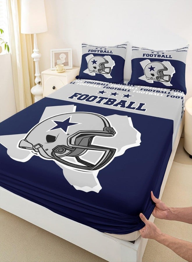 Homewish American Football Kids Fitted Sheet Twin Size,Western Texas Star Cowboy Football Sports Bedding Set,Boys Men Room Decor,Rugby Helmet Games Bed Cover,Blue Grey Bed Sheet,1 Pillowcase - Image 5