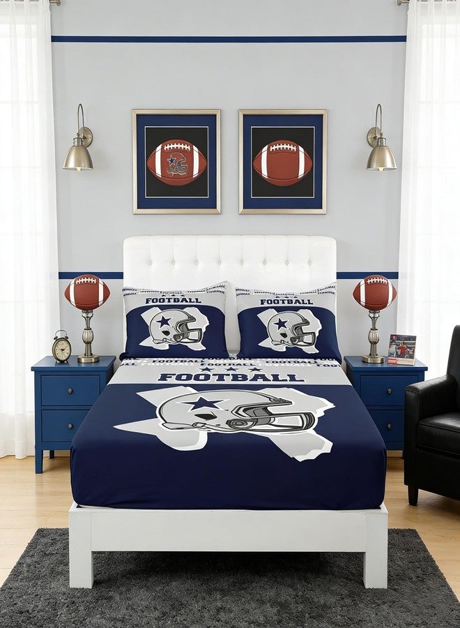 Homewish American Football Kids Fitted Sheet Twin Size,Western Texas Star Cowboy Football Sports Bedding Set,Boys Men Room Decor,Rugby Helmet Games Bed Cover,Blue Grey Bed Sheet,1 Pillowcase - Image 4