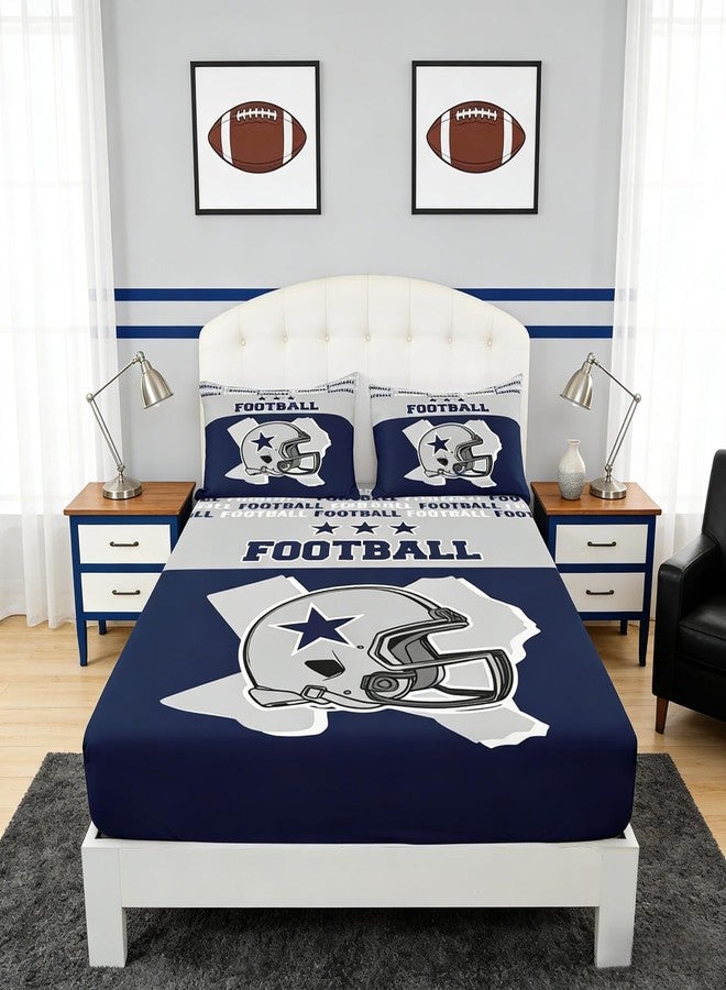 Homewish American Football Kids Fitted Sheet Twin Size,Western Texas Star Cowboy Football Sports Bedding Set,Boys Men Room Decor,Rugby Helmet Games Bed Cover,Blue Grey Bed Sheet,1 Pillowcase - Image 3