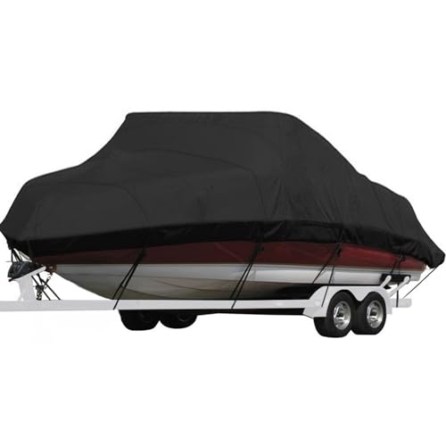 Seamander Waterproof Boat Cover, Solution-Dyed Yarn Marine Grade Cover Fits 16' to 18.5' ft Bass, V-Hull, Tri-Hull, Fish & Ski, Runabout Bowrider Boats - Heavy Duty Canvas Black - Image 1