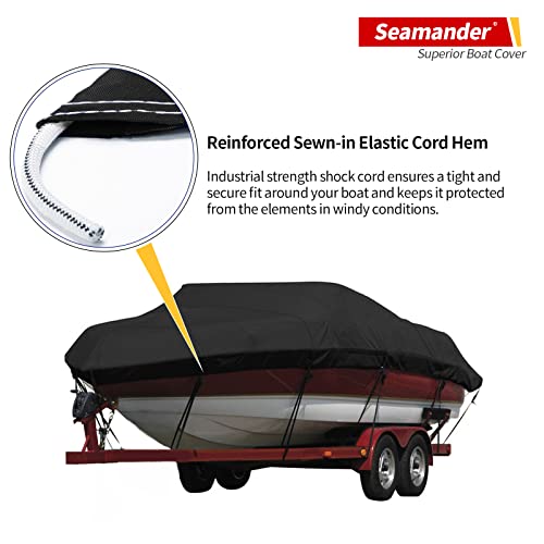 Seamander Waterproof Boat Cover, Solution-Dyed Yarn Marine Grade Cover Fits 16' to 18.5' ft Bass, V-Hull, Tri-Hull, Fish & Ski, Runabout Bowrider Boats - Heavy Duty Canvas Black - Image 4
