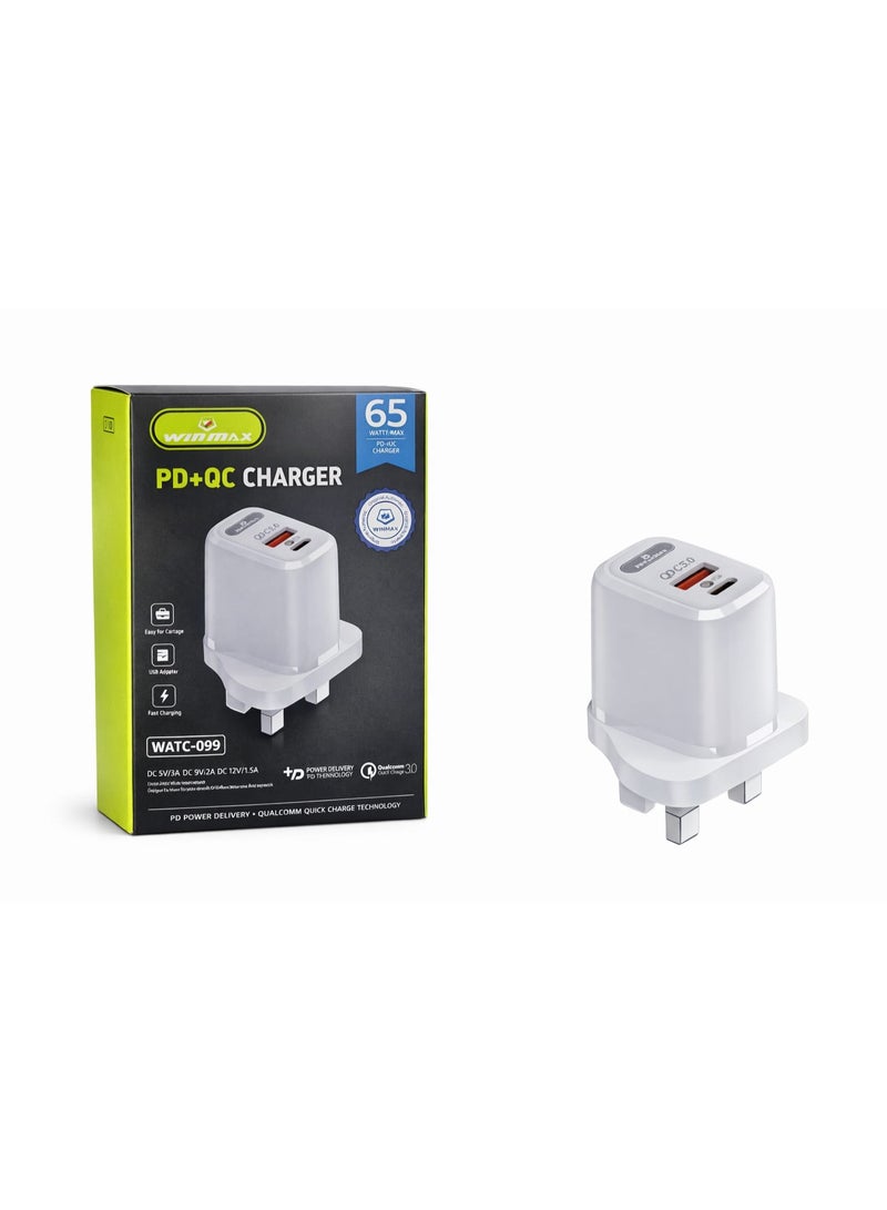 WINMAX 65W PD + QC Fast Wall Charger with USB-A & Type‑C Ports – Model WATC‑099 - Image 2