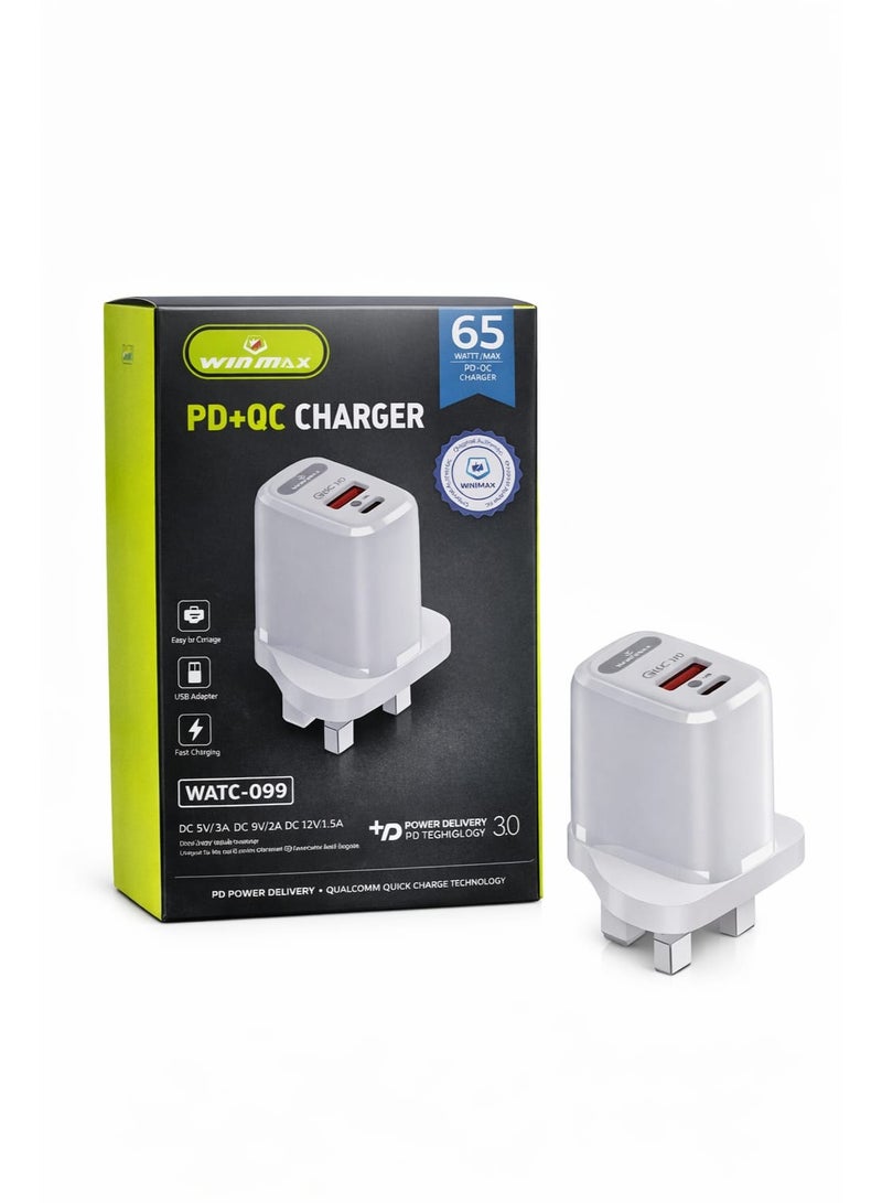 WINMAX 65W PD + QC Fast Wall Charger with USB-A & Type‑C Ports – Model WATC‑099 - Image 1