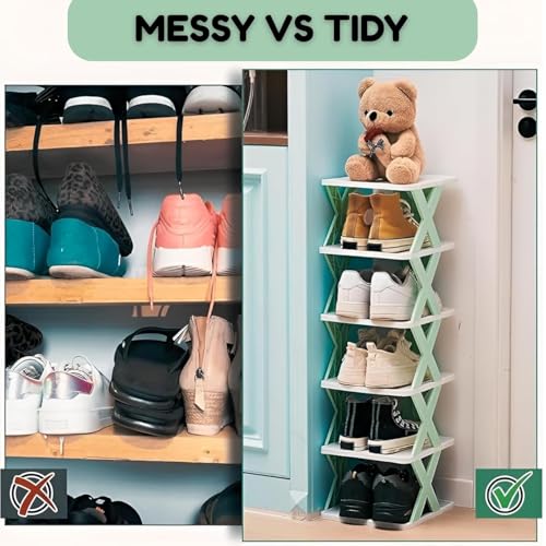 HEMIZA 5 Layer Plastic Shoe Rack for Home Stackable & Adjustable Shoe Organizer Shelf for Entryway, Bedroom & Corner Use Space-Saving Foldable Stand with Book & Shoe Storage Slots - Image 2