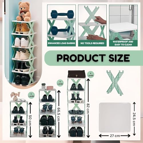 HEMIZA 5 Layer Plastic Shoe Rack for Home Stackable & Adjustable Shoe Organizer Shelf for Entryway, Bedroom & Corner Use Space-Saving Foldable Stand with Book & Shoe Storage Slots - Image 4