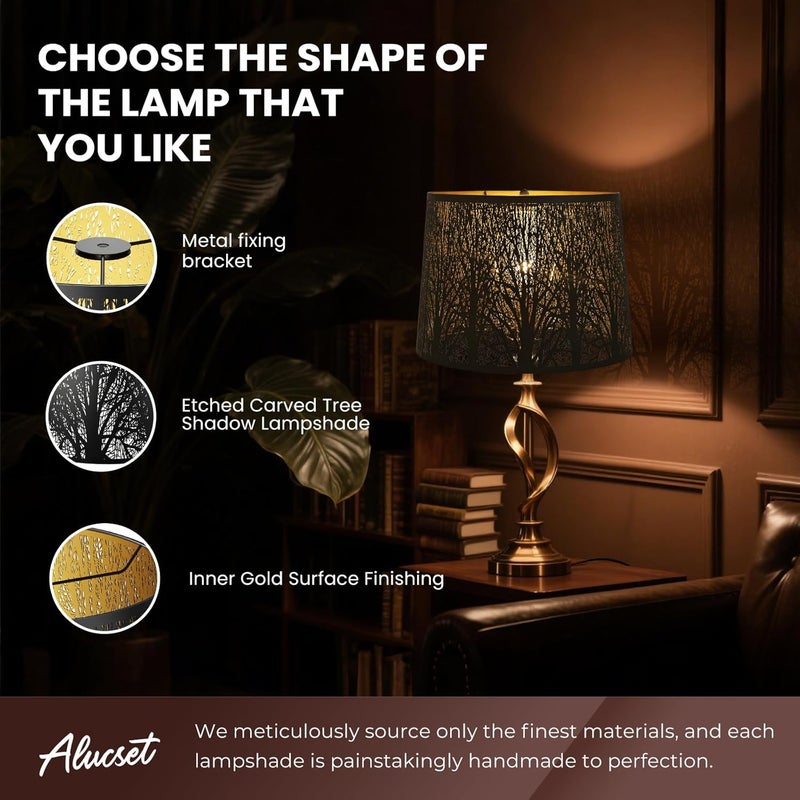 ALUCSET Drum Big Lampshades 12x14x10 inch for Table Lamp and Floor Light, Metal Etching Process Large Lamp with Pattern of Trees, Spider - Image 2