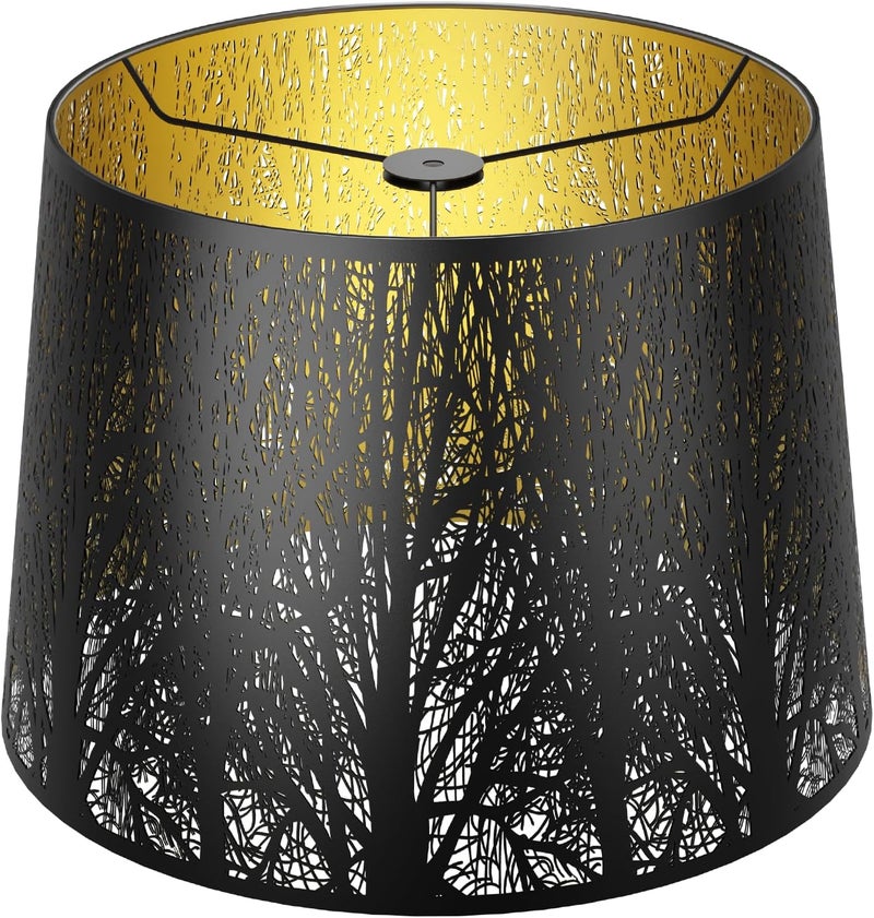 ALUCSET Drum Big Lampshades 12x14x10 inch for Table Lamp and Floor Light, Metal Etching Process Large Lamp with Pattern of Trees, Spider - Image 1