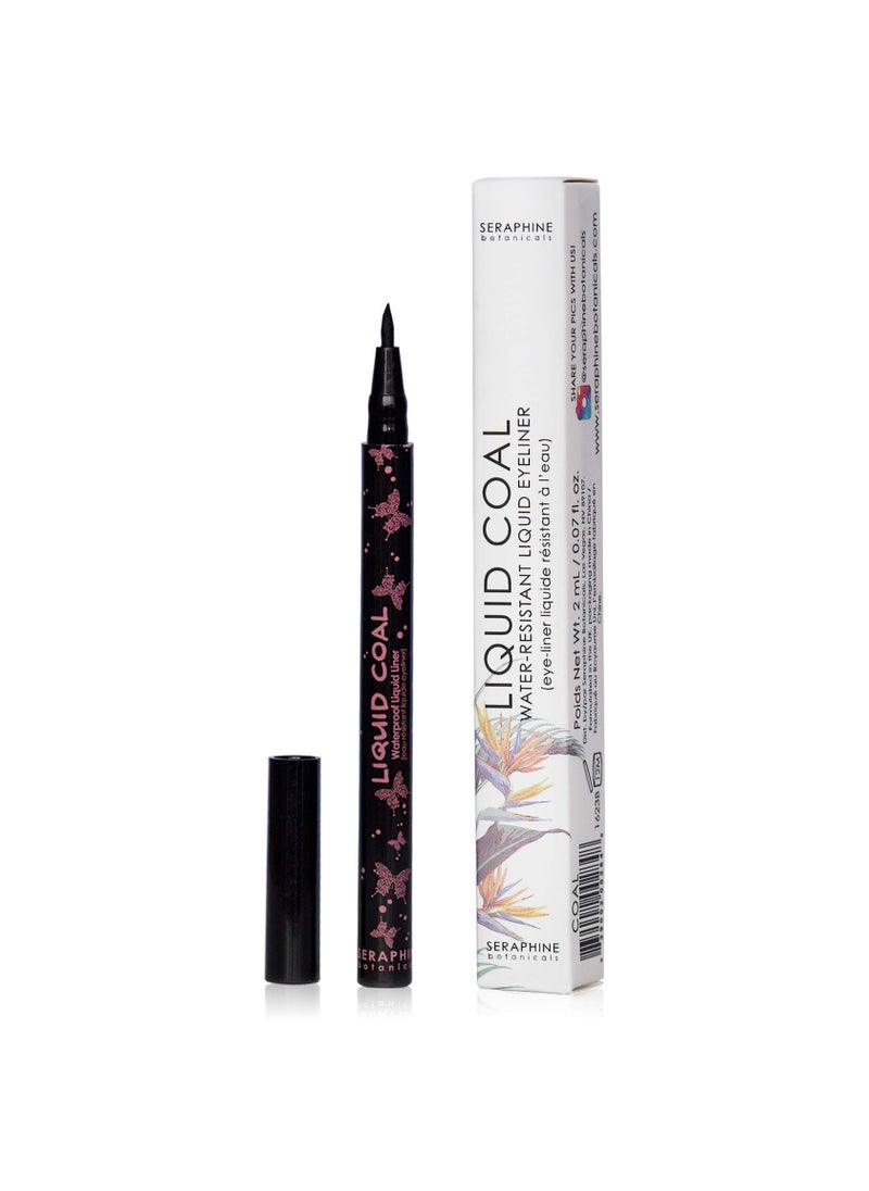 Seraphine Botanicals - Seraphine Botanicals Waterproof Liquid Eye Liner - Long Lasting Liner Pen Brush Ultra Fine Tip Eye Gel Pigmented Makeup Black Smudge Resistant (Liquid Coal) - Image 1