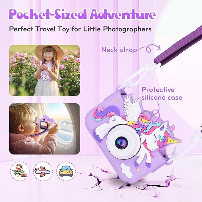 Noniu Unicorn Kids Digital Camera – 48MP Mini Camera with Dual Lens, HD Video Recorder, 2-Inch IPS Display, Type-C Charging & 8GB SD Card – Creative Gift for Boys & Girls Ages 5–10 (Blue) - Image 3