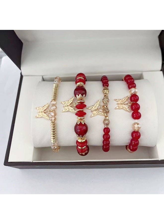 سيدة مجوهرات نمط بوهيميا متعدد الطبقات سوار الكريستال الخرز سلسلة فراشة قلادة - Image 3