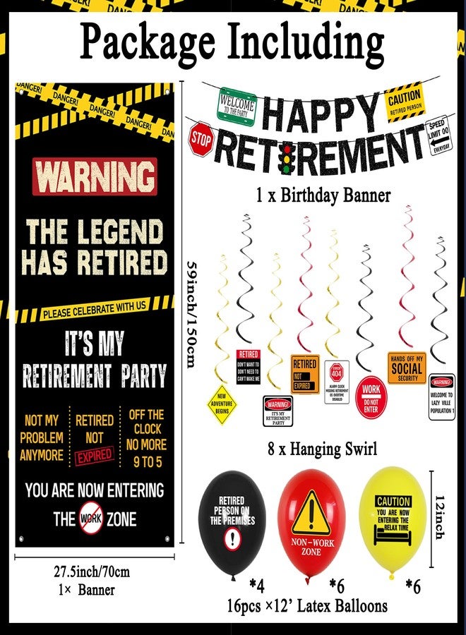 Roetyce Retirement Decorations Men Women, Caution Logos Happy Retirement Banner Balloons Hanging Swirls Kit, Funny Legend Retired Party Supplies Backdrop for Coworker Family, Retired Door Wall Signs - Image 2