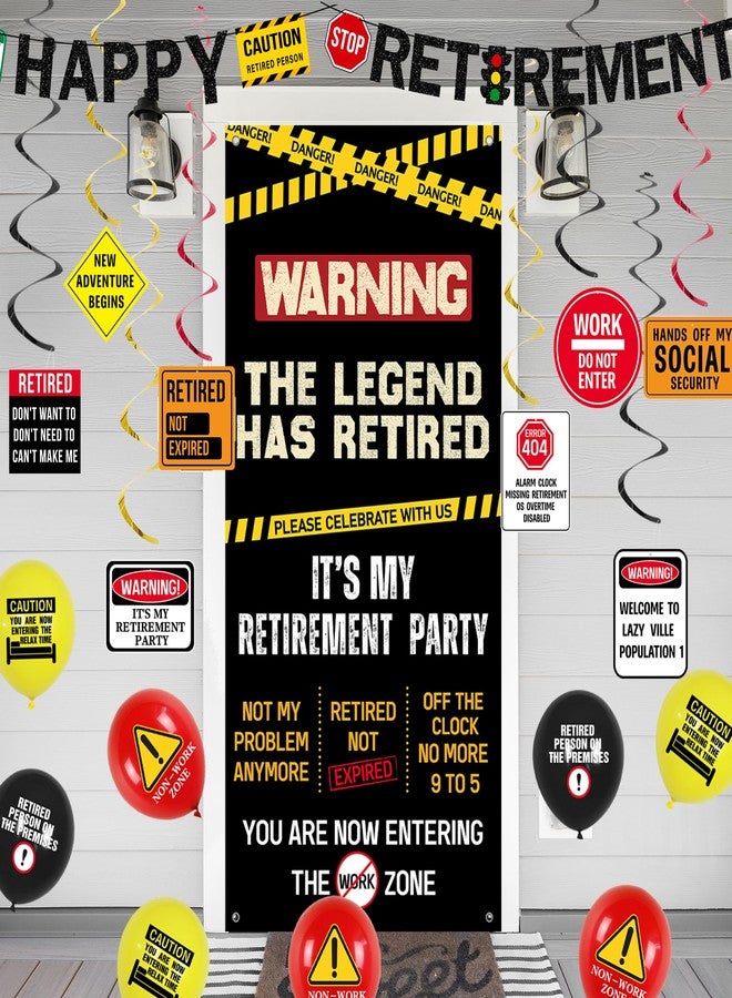Roetyce Retirement Decorations Men Women, Caution Logos Happy Retirement Banner Balloons Hanging Swirls Kit, Funny Legend Retired Party Supplies Backdrop for Coworker Family, Retired Door Wall Signs - Image 4
