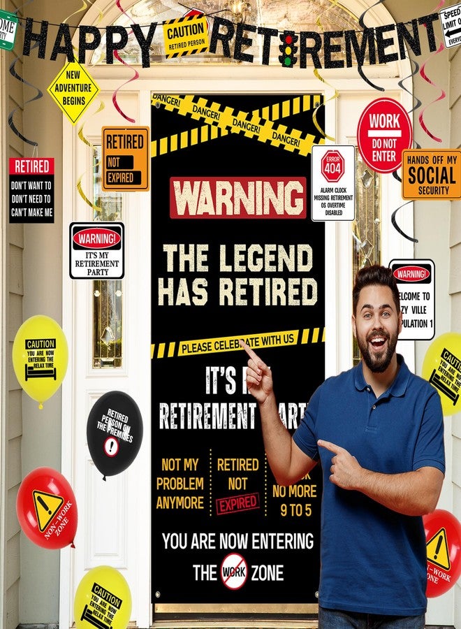 Roetyce Retirement Decorations Men Women, Caution Logos Happy Retirement Banner Balloons Hanging Swirls Kit, Funny Legend Retired Party Supplies Backdrop for Coworker Family, Retired Door Wall Signs - Image 5