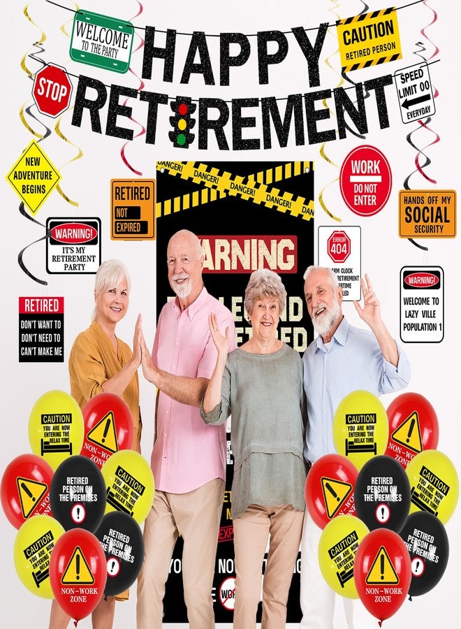 Roetyce Retirement Decorations Men Women, Caution Logos Happy Retirement Banner Balloons Hanging Swirls Kit, Funny Legend Retired Party Supplies Backdrop for Coworker Family, Retired Door Wall Signs - Image 3