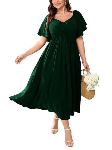 SCOMCHIC Women's Plus Size Wedding Guest Cocktail Dresses Sweetheart Neckline Ruffle Sleeve A Line Maxi Dress Emerald Green - Image 2