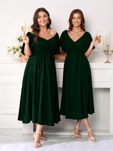 SCOMCHIC Women's Plus Size Wedding Guest Cocktail Dresses Sweetheart Neckline Ruffle Sleeve A Line Maxi Dress Emerald Green - Image 5