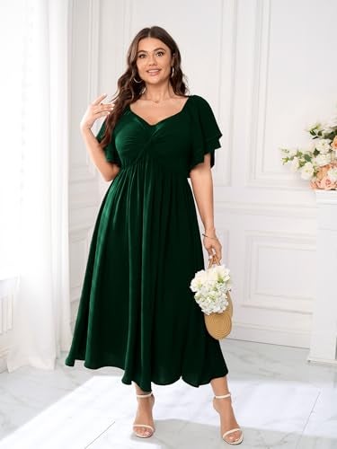 SCOMCHIC Women's Plus Size Wedding Guest Cocktail Dresses Sweetheart Neckline Ruffle Sleeve A Line Maxi Dress Emerald Green - Image 4