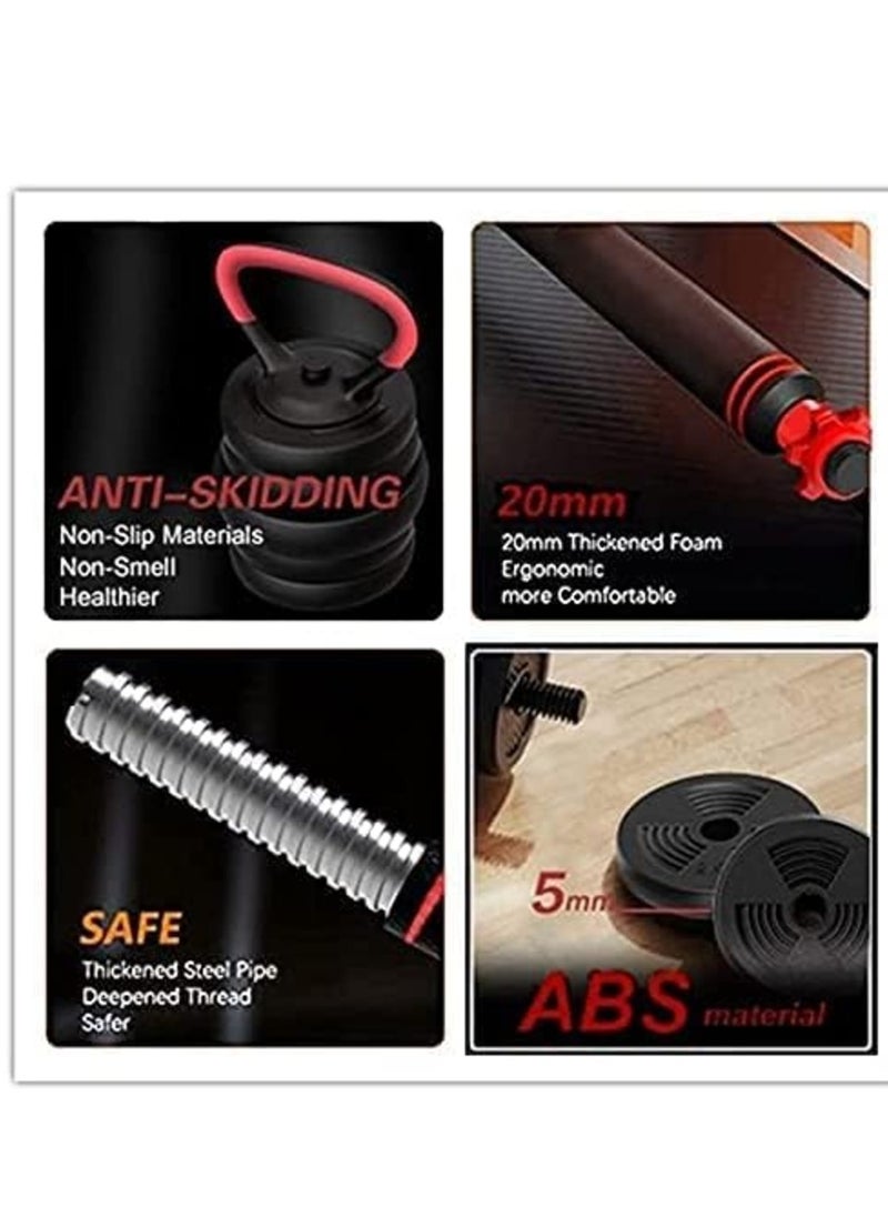 20kg Adjustable Weightlifting Dumbbells Set with Non-Slip Rod and Barbells for Home Gym Exercise
