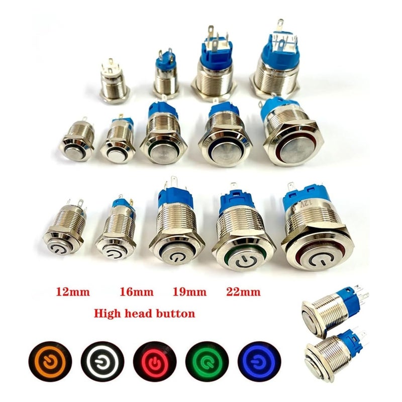 مفتاح طاقة معدني ثابت ذاتي القفل مقاس 19 مم، مقاوم للماء، ضوء LED دائري أبيض - Image 3