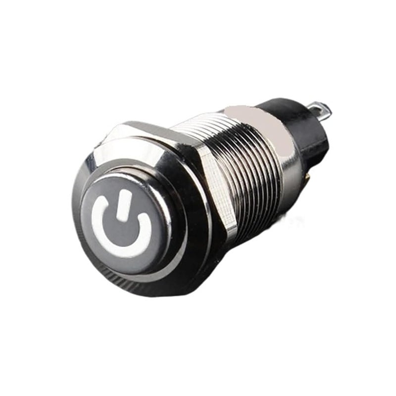 مفتاح طاقة معدني ثابت ذاتي القفل مقاس 19 مم، مقاوم للماء، ضوء LED دائري أبيض - Image 1