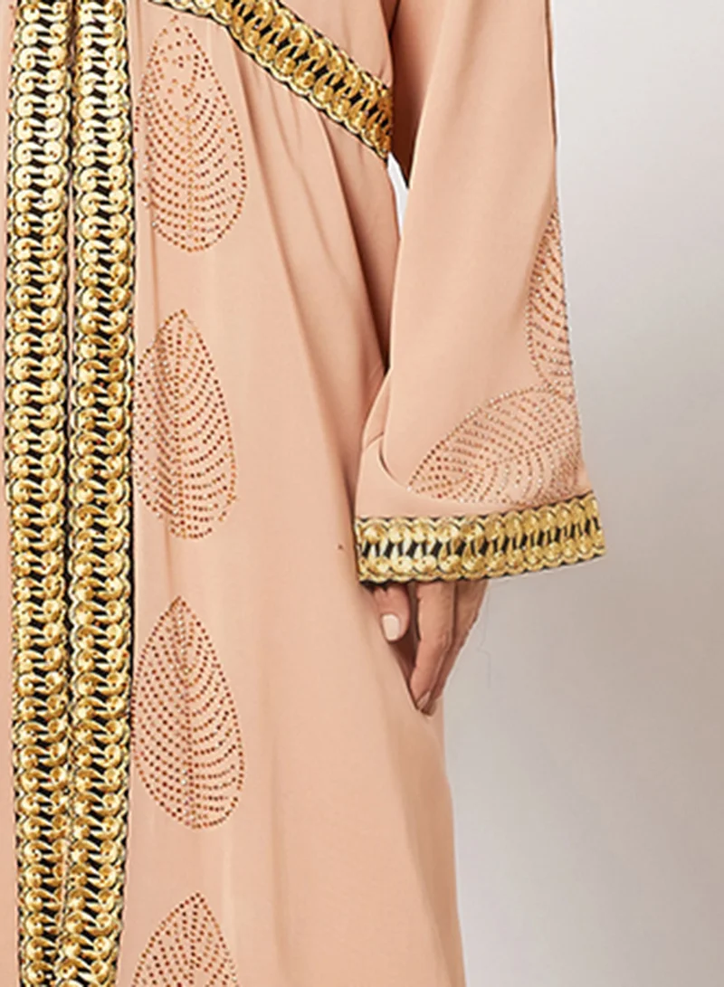 Hayat Jersey Abaya With Contrasting Panel And Front Embroidery