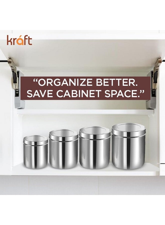 VINOD Vinod Kraft Stainless Steel Ubha Dabba Canister Set of 5 (1.2L, 1.6L, 2.1L, 2.3L, 3.3L) | Airtight Kitchen Storage Containers | Food-Grade Steel with 2-Year Warranty - Silver - Image 3