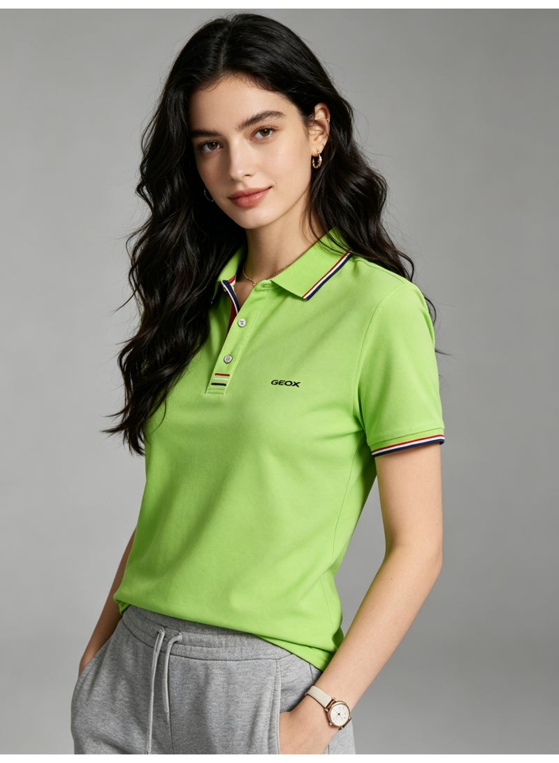 GEOX Unisex Short Sleeve Collar Polo Shirt, Contrast Striped Cuff & Collar, Casual Daily Wear, Cyan - Image 5