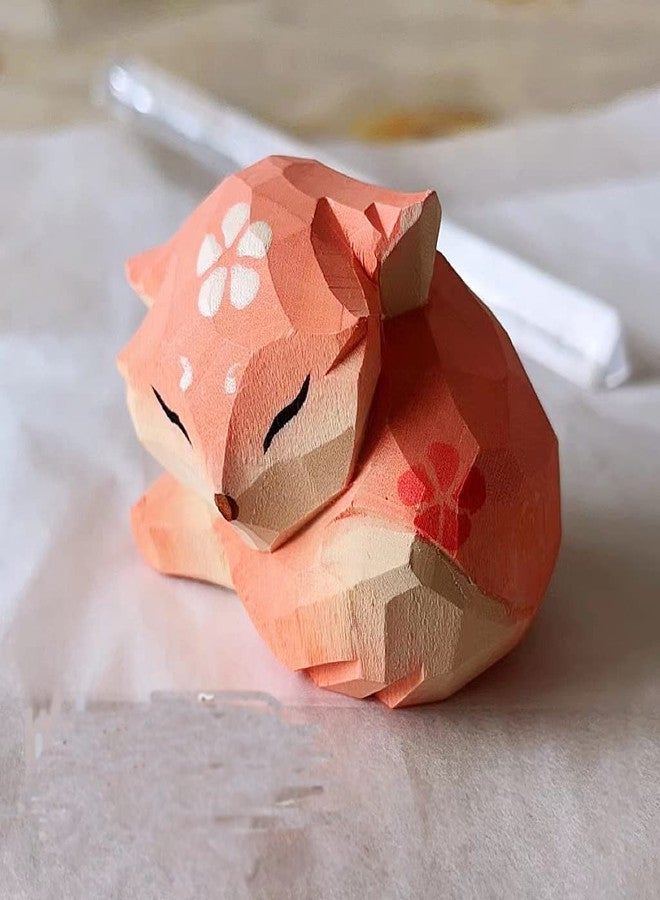 ALHBEJT Wooden Fox Figurines Sculpture Statue Lovely Small Carved Fox Statue Handmade Wood Fox Art Carving Work for Home Office Decoration (Pink) - Image 5