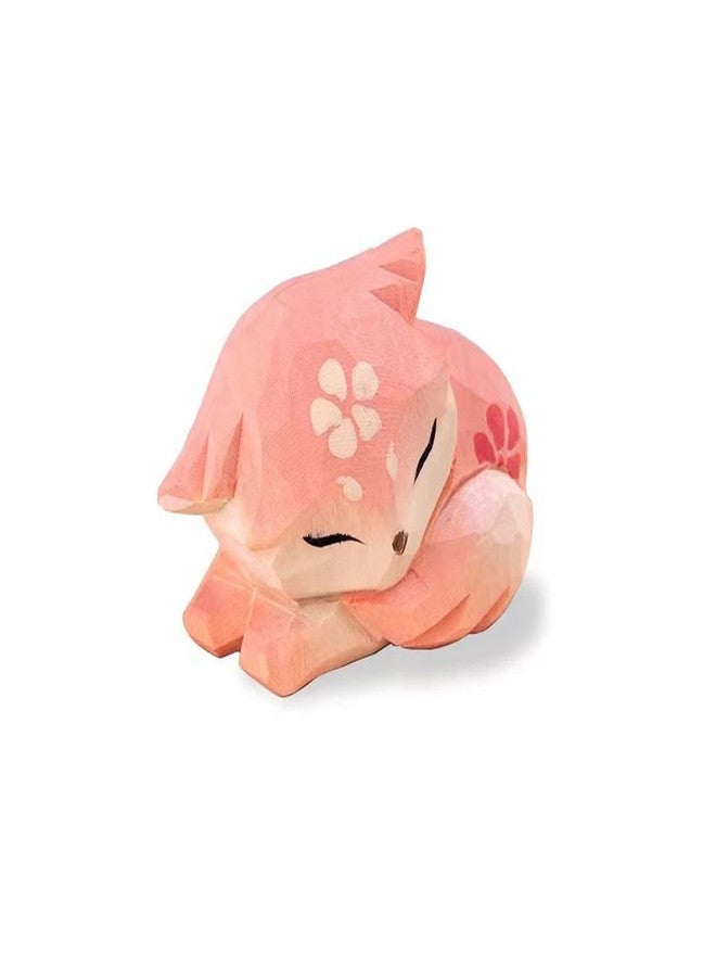 ALHBEJT Wooden Fox Figurines Sculpture Statue Lovely Small Carved Fox Statue Handmade Wood Fox Art Carving Work for Home Office Decoration (Pink) - Image 1