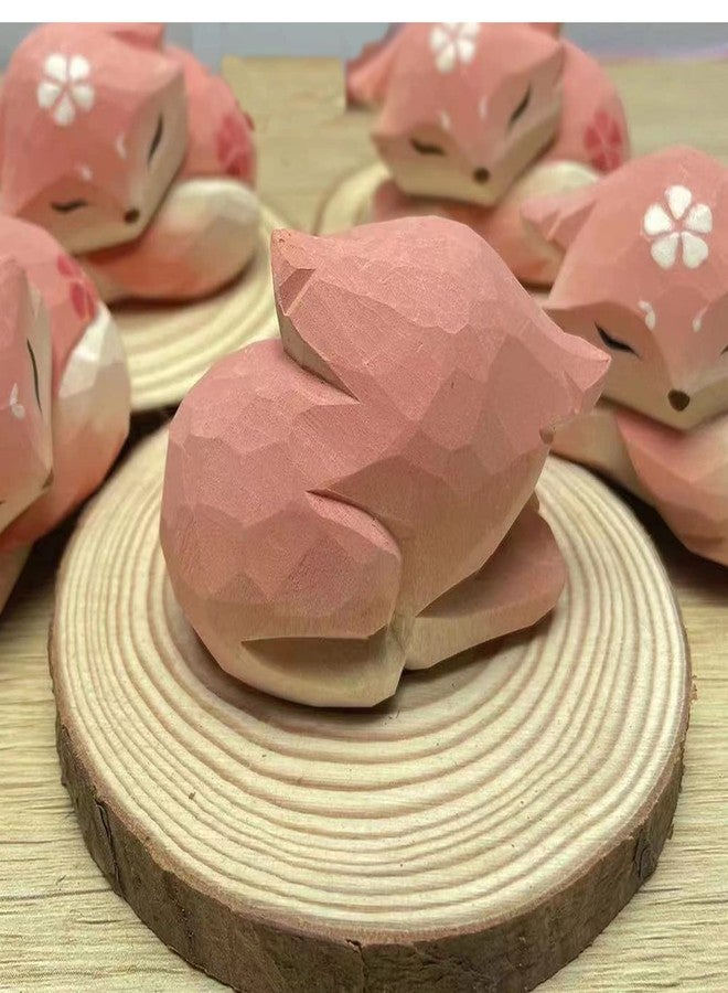 ALHBEJT Wooden Fox Figurines Sculpture Statue Lovely Small Carved Fox Statue Handmade Wood Fox Art Carving Work for Home Office Decoration (Pink) - Image 3