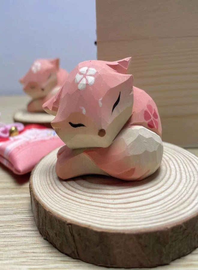 ALHBEJT Wooden Fox Figurines Sculpture Statue Lovely Small Carved Fox Statue Handmade Wood Fox Art Carving Work for Home Office Decoration (Pink) - Image 2