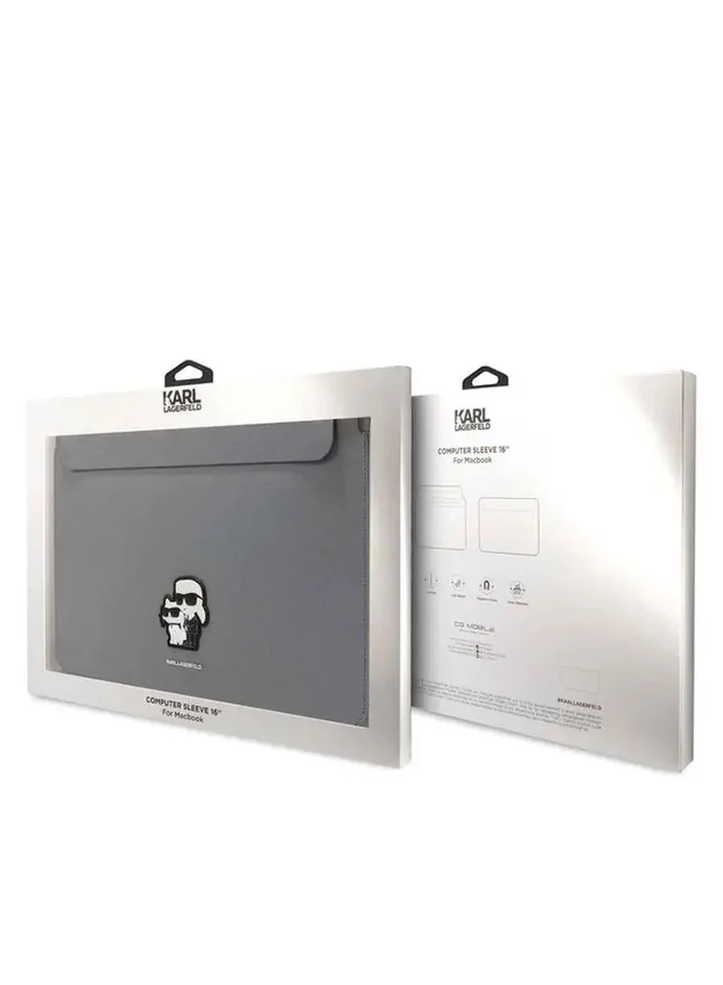 Karl Lagerfeld Saffiano Computer Sleeve with K&C NFT Logo / Fits Up to 14" Devices / High Quality Laptop Sleeve - Silver