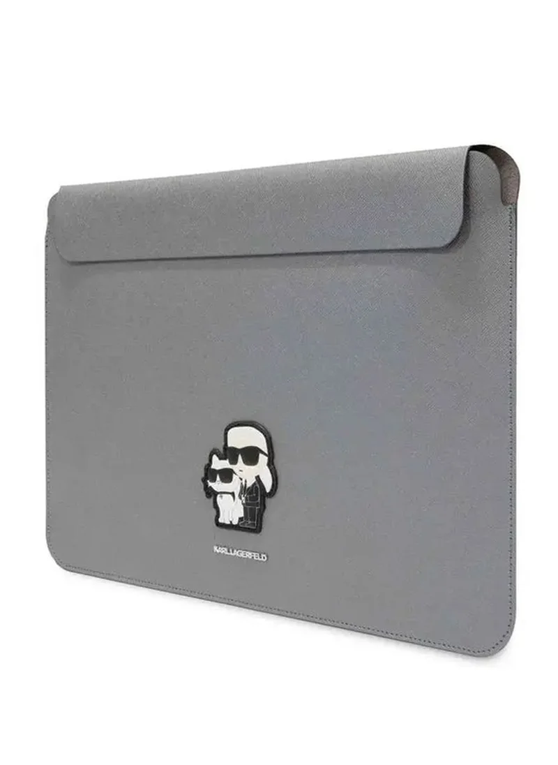 Karl Lagerfeld Saffiano Computer Sleeve with K&C NFT Logo / Fits Up to 14" Devices / High Quality Laptop Sleeve - Silver