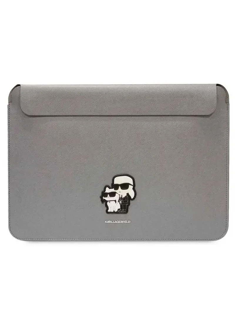 Karl Lagerfeld Saffiano Computer Sleeve with K&C NFT Logo / Fits Up to 14" Devices / High Quality Laptop Sleeve - Silver