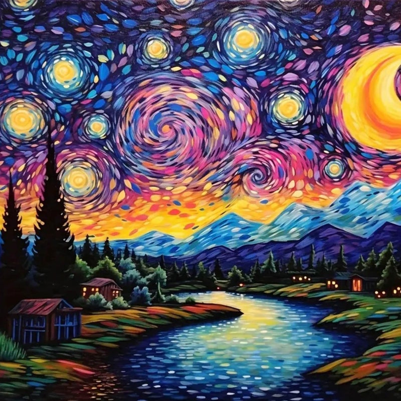 HOIYLDS Starry Night Diamond Painting Kits for Adults Starry Sky Diamond Art Kits for Adults Beginner Landscape Scene DIY Full Drill Diamond Dots Paintings with Diamonds 5D Gem Art and Crafts 14x14inch - Image 2