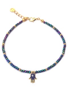 Alwan Long Size Crystal Anklet with an Evil Eye in the Center of a Hamsa  - Image 1