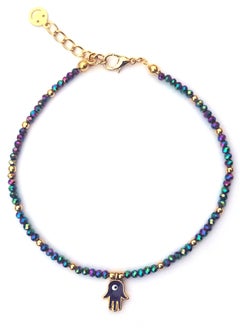 Alwan Long Size Crystal Anklet with an Evil Eye in the Center of a Hamsa  - Image 2