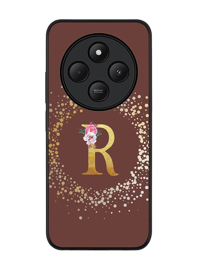 Stylizedd For Xiaomi Poco C75 Case,Slim fit Camera Protection, Shockproof Thin Phone cover - Custom Monogram Floral - R (Brown ) - Image 1